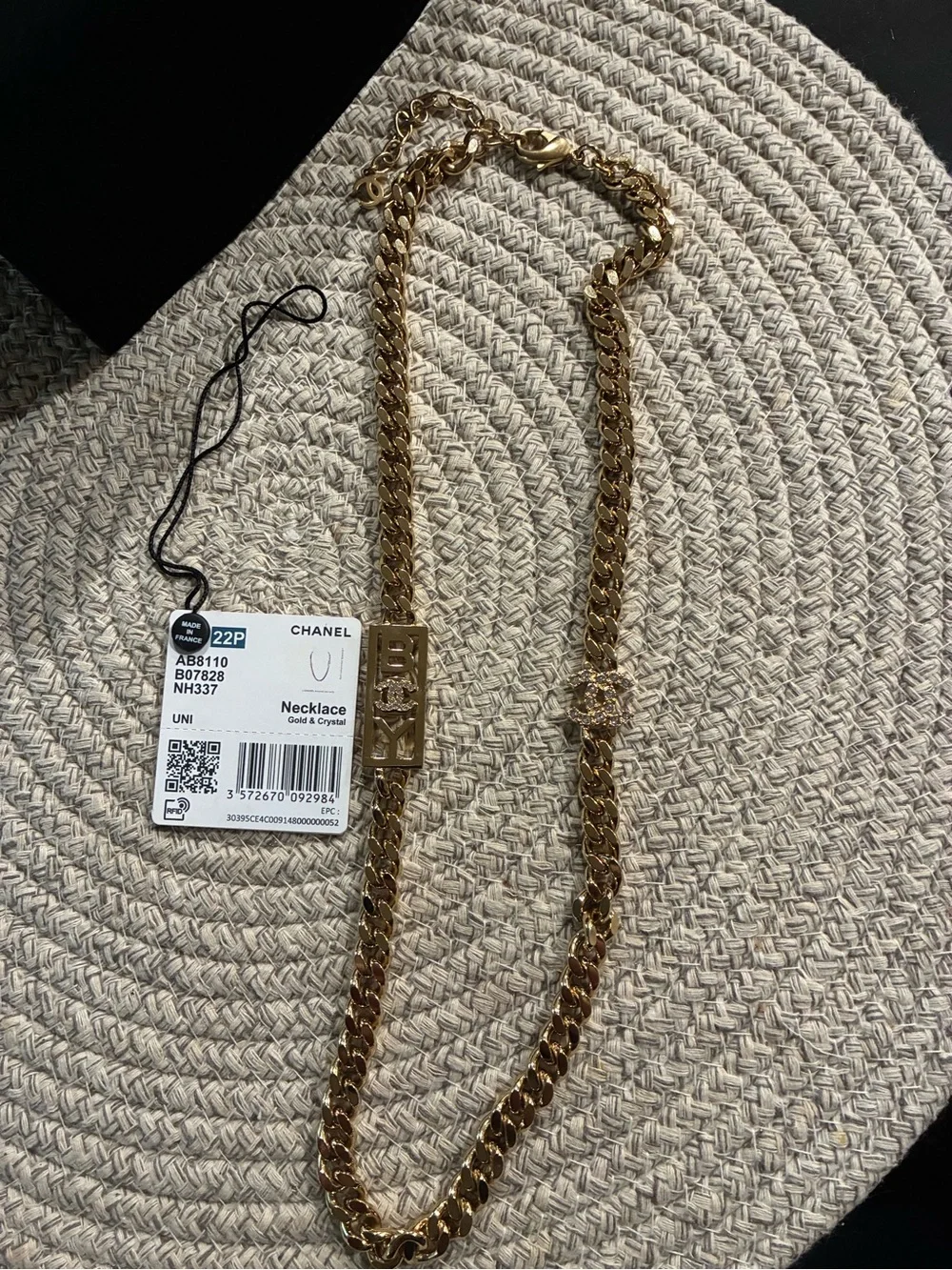 CHANEL Boy Gold Chain Necklace with strass Crystal Tag